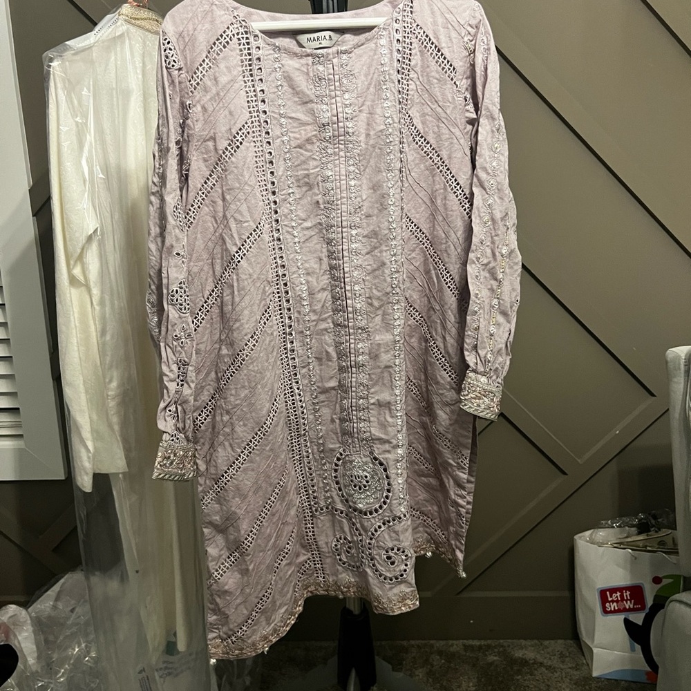 Maria B Lilac Long Sleeve Dress with Lace Details